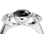 White gold Fancy Black Round Cut Three-Stone Diamond Ring with Prong Setting on a Classic Band_16