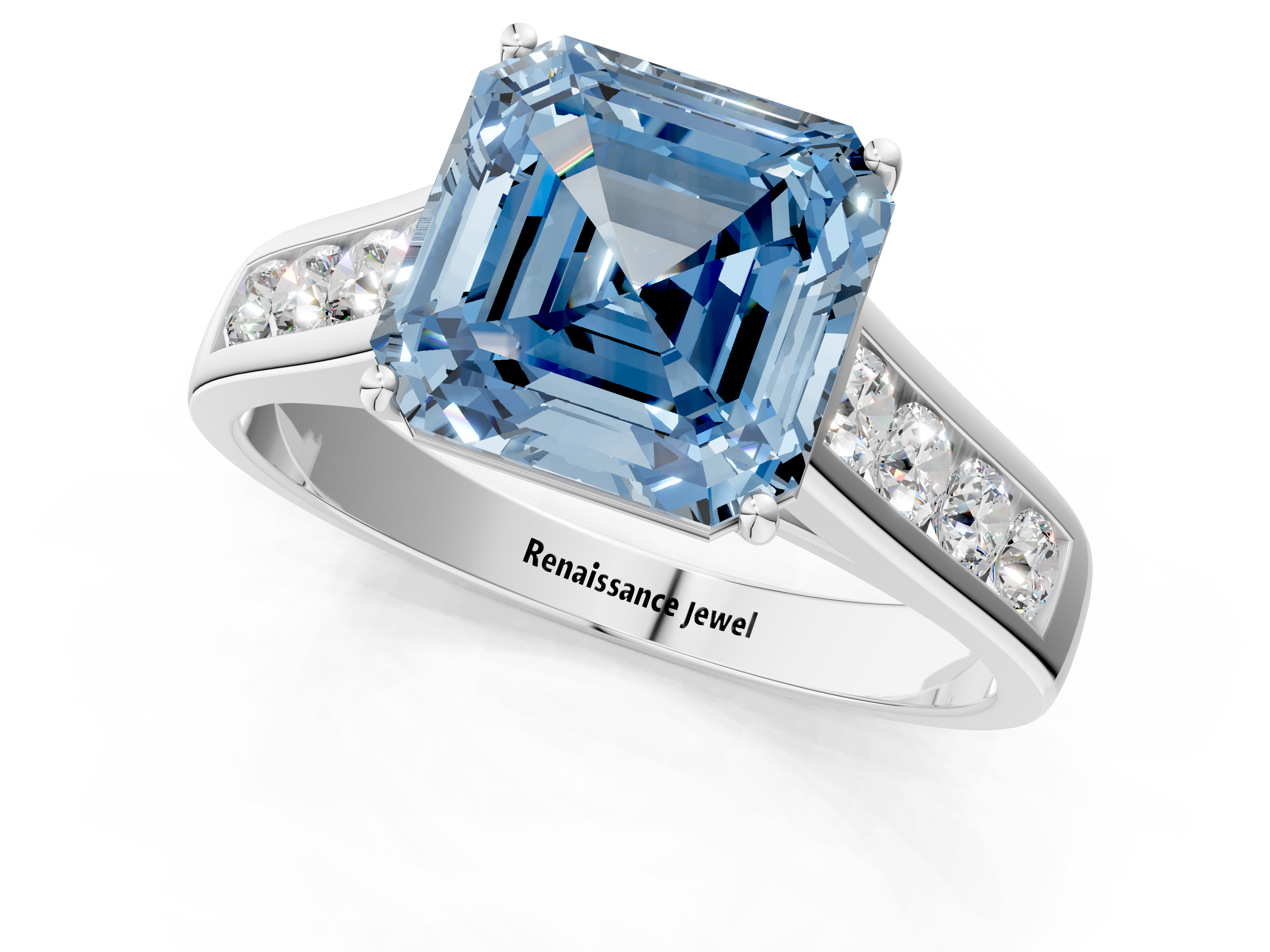 White gold Fancy Blue Asscher  Brilliant Channel-Set Solitaire Ring with Four-Prong Setting_55