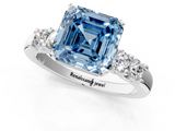 White gold Fancy Blue Asscher  Brilliant Cut Diamond Five-Stone Prong Set Engagement Ring with Channel Band_18