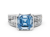 White gold Fancy Blue Asscher  Brilliant Diamond Channel Set Wide Band Ring with Bezel Setting
