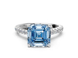 White gold Fancy Blue Asscher  Brilliant Diamond Solitaire with Pavé Band and Four-Prong Setting 1