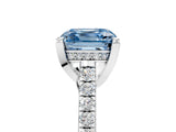 White gold Fancy Blue Asscher  Brilliant Diamond Solitaire with Pavé Band and Four-Prong Setting