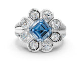 White gold Fancy Blue Asscher  Brilliant Flower Halo Diamond Split Shank Ring_51