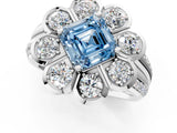 White gold Fancy Blue Asscher  Brilliant Flower Halo Diamond Split Shank Ring_52