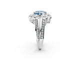 White gold Fancy Blue Asscher  Brilliant Flower Halo Diamond Split Shank Ring_53