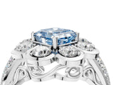 White gold Fancy Blue Asscher  Brilliant Flower Halo Diamond Split Shank Ring_55