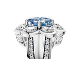 White gold Fancy Blue Asscher  Brilliant Flower Halo Diamond Split Shank Ring_56