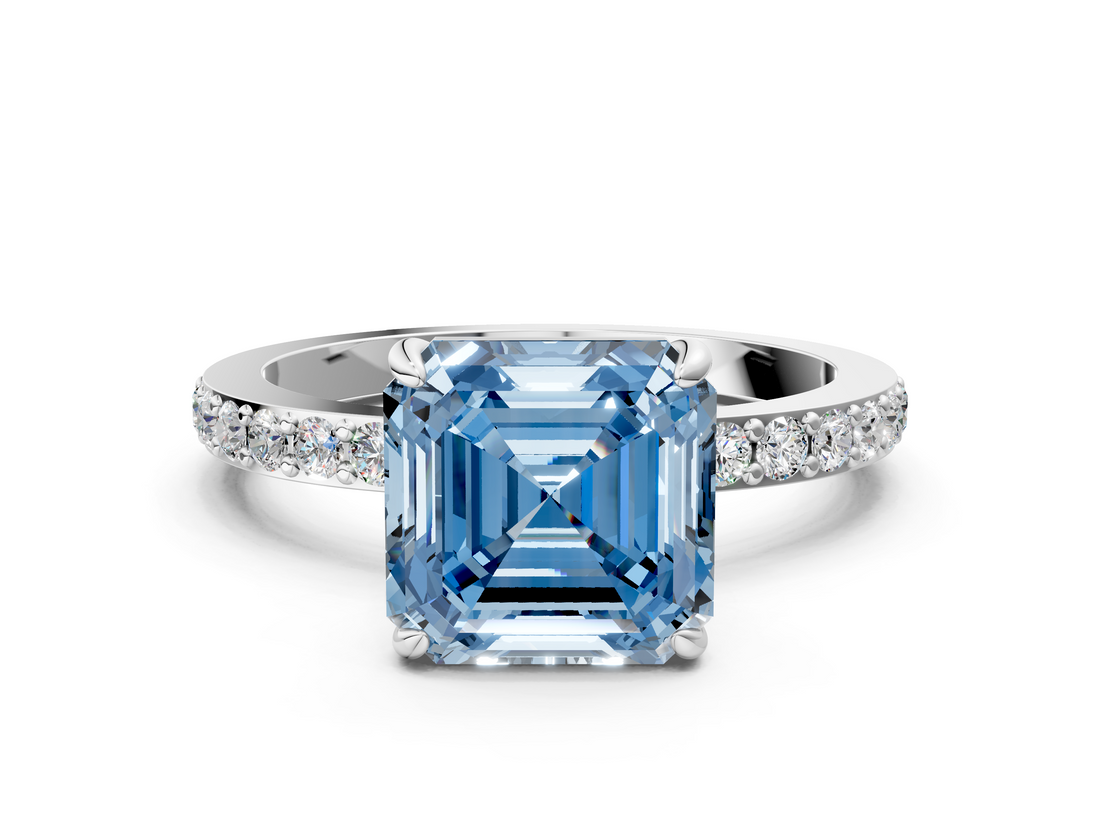 White gold Fancy Blue Asscher  Brilliant Pavé Band Solitaire with Four-Prong Setting_51