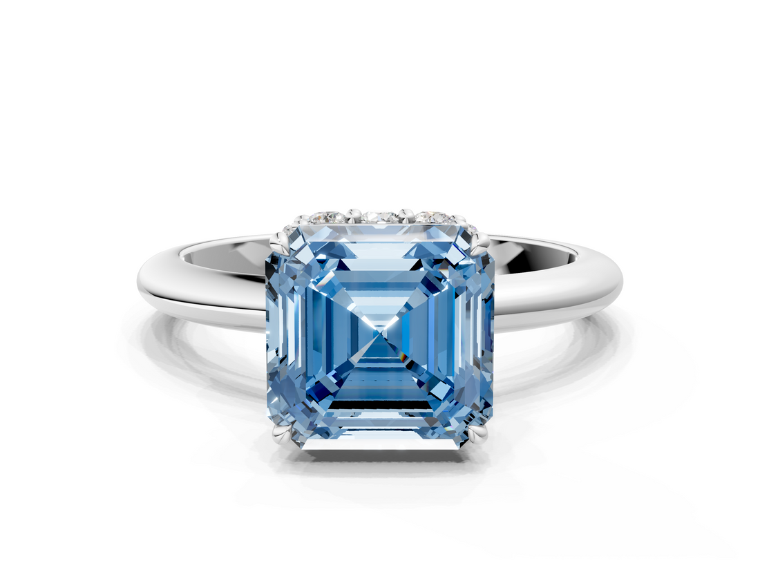 White gold Fancy Blue Asscher  Brilliant Solitaire Engagement Ring with Six-Prong Setting and Classic Band_18