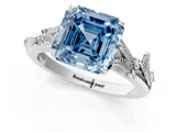 White gold Fancy Blue Asscher  Brilliant Solitaire with Leaf Motif Band and Four-Prong Setting_1