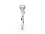 White gold Fancy Blue Asscher  Brilliant Solitaire with Leaf Motif Band and Four-Prong Setting_2