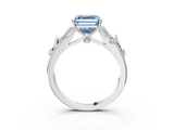 White gold Fancy Blue Asscher  Brilliant Solitaire with Leaf Motif Band and Four-Prong Setting_3