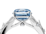 White gold Fancy Blue Asscher  Brilliant Solitaire with Leaf Motif Band and Four-Prong Setting_4
