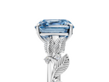 White gold Fancy Blue Asscher  Brilliant Solitaire with Leaf Motif Band and Four-Prong Setting_5