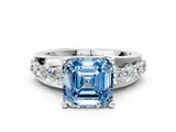 White gold Fancy Blue Asscher  Brilliant Solitaire with Side Stones on a Pave Band and Four-Prong Setting_12