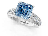 White gold Fancy Blue Asscher  Brilliant Solitaire with Side Stones on a Pave Band and Four-Prong Setting_13