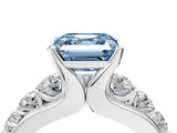 White gold Fancy Blue Asscher  Brilliant Solitaire with Side Stones on a Pave Band and Four-Prong Setting_16