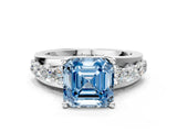 White gold Fancy Blue Asscher  Brilliant Solitaire with Side Stones on a Pave Band and Four-Prong Setting_53