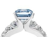 White gold Fancy Blue Asscher  Brilliant Solitaire with Side Stones on a Pave Band and Four-Prong Setting_57