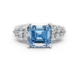 White gold Fancy Blue Asscher  Cluster Diamond Engagement Ring with Pavé Band and Four-Prong Setting_17