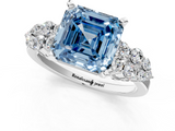 White gold Fancy Blue Asscher  Cluster Diamond Engagement Ring with Pavé Band and Four-Prong Setting_18