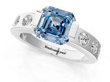 White gold Fancy Blue Asscher Cut Brilliant Channel-Set Diamond Ring with Bezel Prong Setting_13