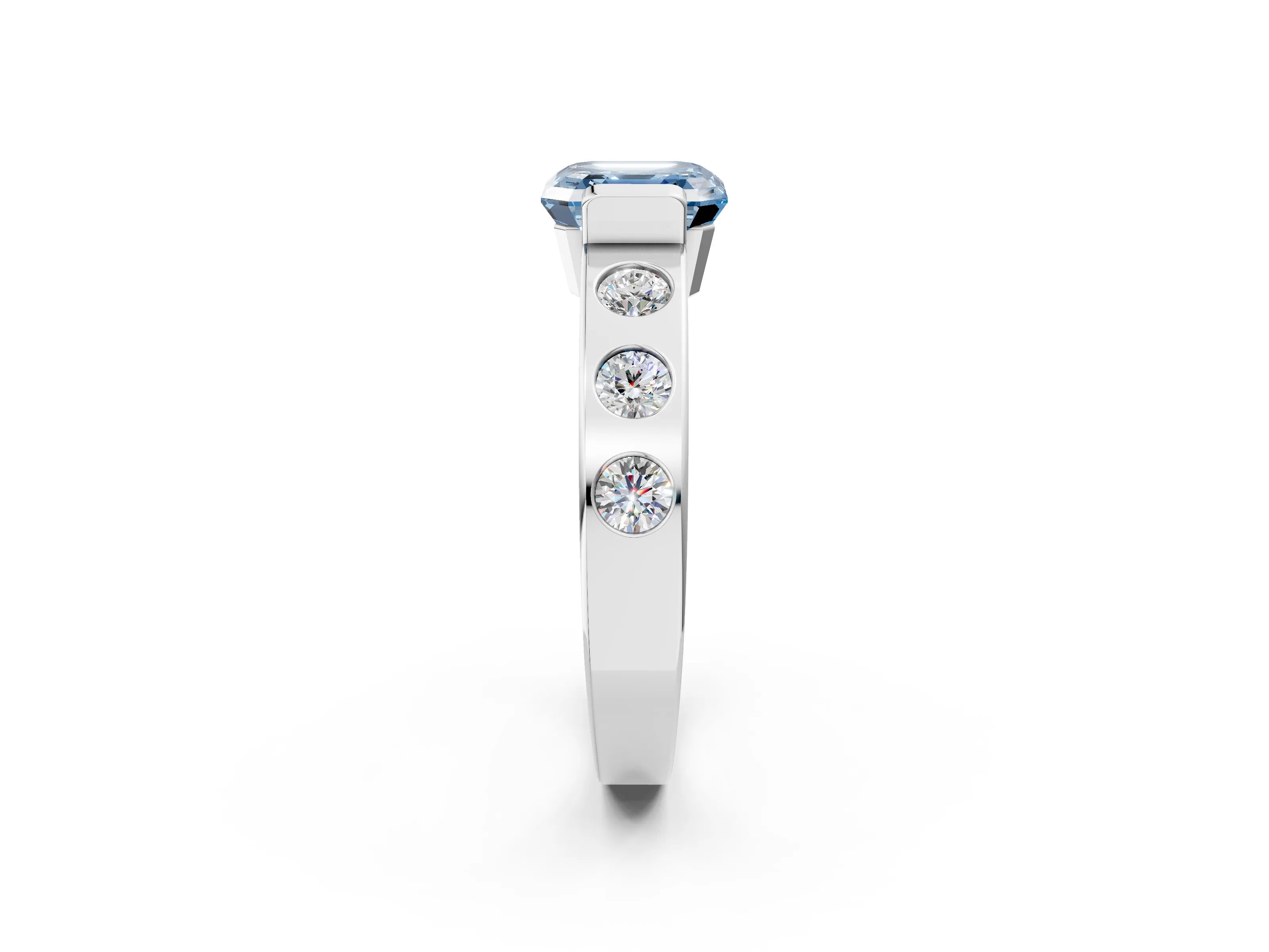 White gold Fancy Blue Asscher Cut Brilliant Channel-Set Diamond Ring with Bezel Prong Setting_14