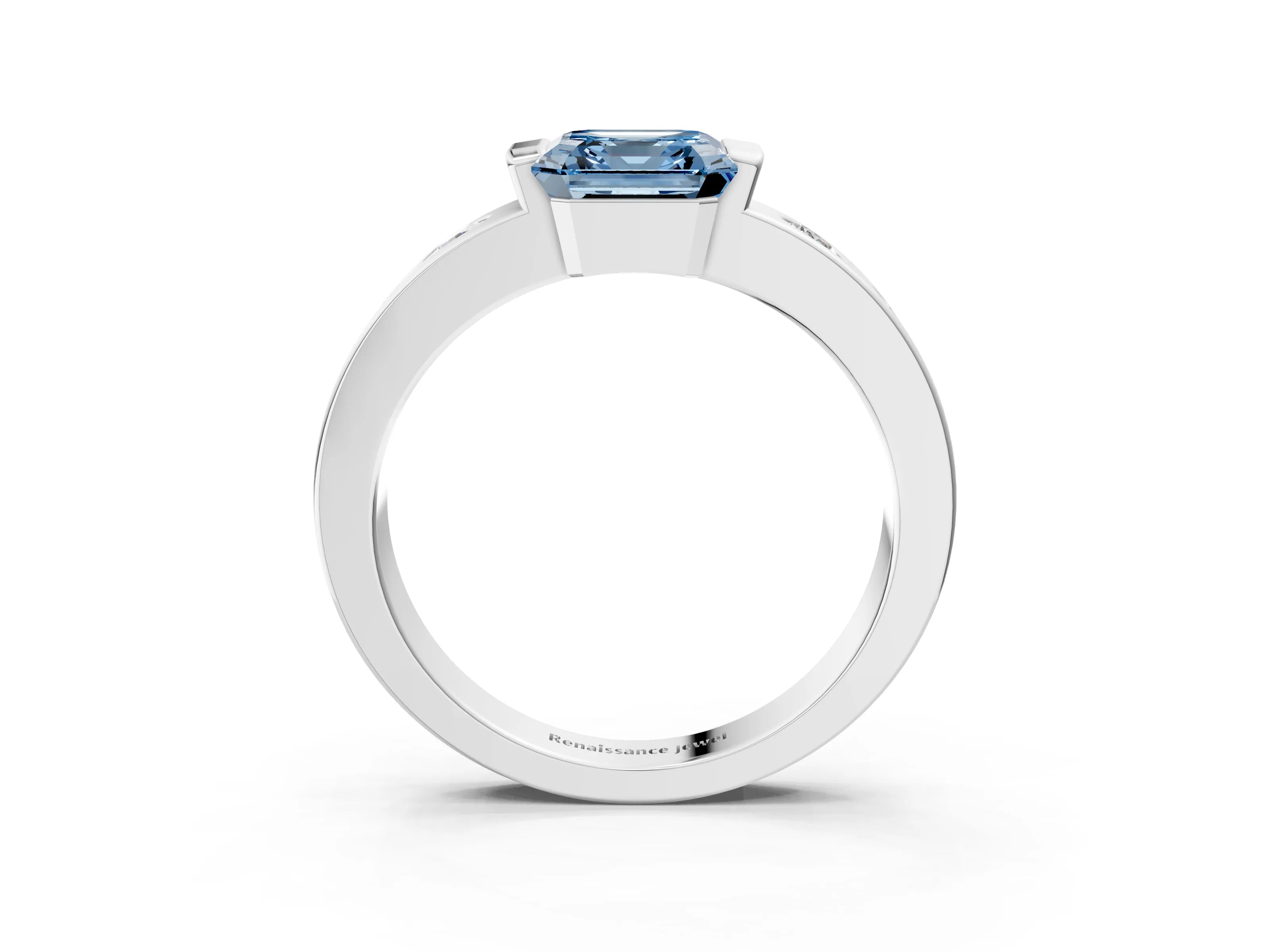 White gold Fancy Blue Asscher Cut Brilliant Channel-Set Diamond Ring with Bezel Prong Setting_15