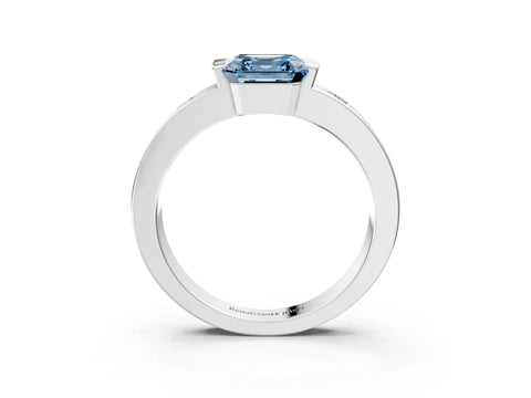 White gold Fancy Blue Asscher Cut Brilliant Channel-Set Diamond Ring with Bezel Prong Setting_15