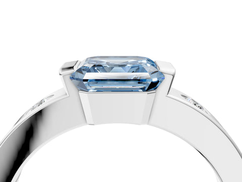 White gold Fancy Blue Asscher Cut Brilliant Channel-Set Diamond Ring with Bezel Prong Setting_16