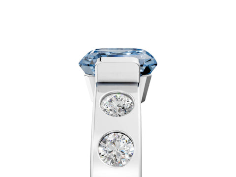 White gold Fancy Blue Asscher Cut Brilliant Channel-Set Diamond Ring with Bezel Prong Setting_17