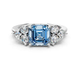 White gold Fancy Blue Asscher Cut Brilliant Diamond Cluster Accent Solitaire Ring with Prong Setting_24