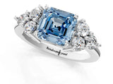 White gold Fancy Blue Asscher Cut Brilliant Diamond Cluster Accent Solitaire Ring with Prong Setting_25