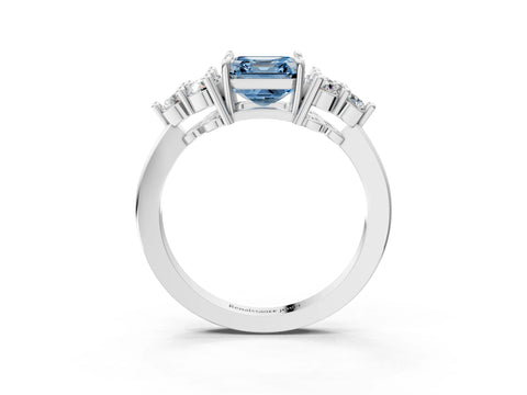 White gold Fancy Blue Asscher Cut Brilliant Diamond Cluster Accent Solitaire Ring with Prong Setting_27