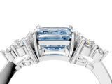 White gold Fancy Blue Asscher Cut Brilliant Diamond Cluster Accent Solitaire Ring with Prong Setting_28