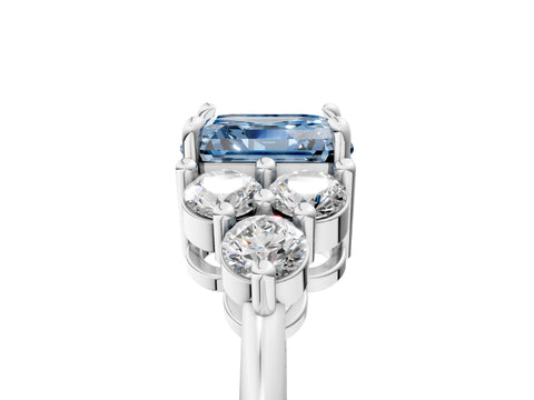 White gold Fancy Blue Asscher Cut Brilliant Diamond Cluster Accent Solitaire Ring with Prong Setting_29