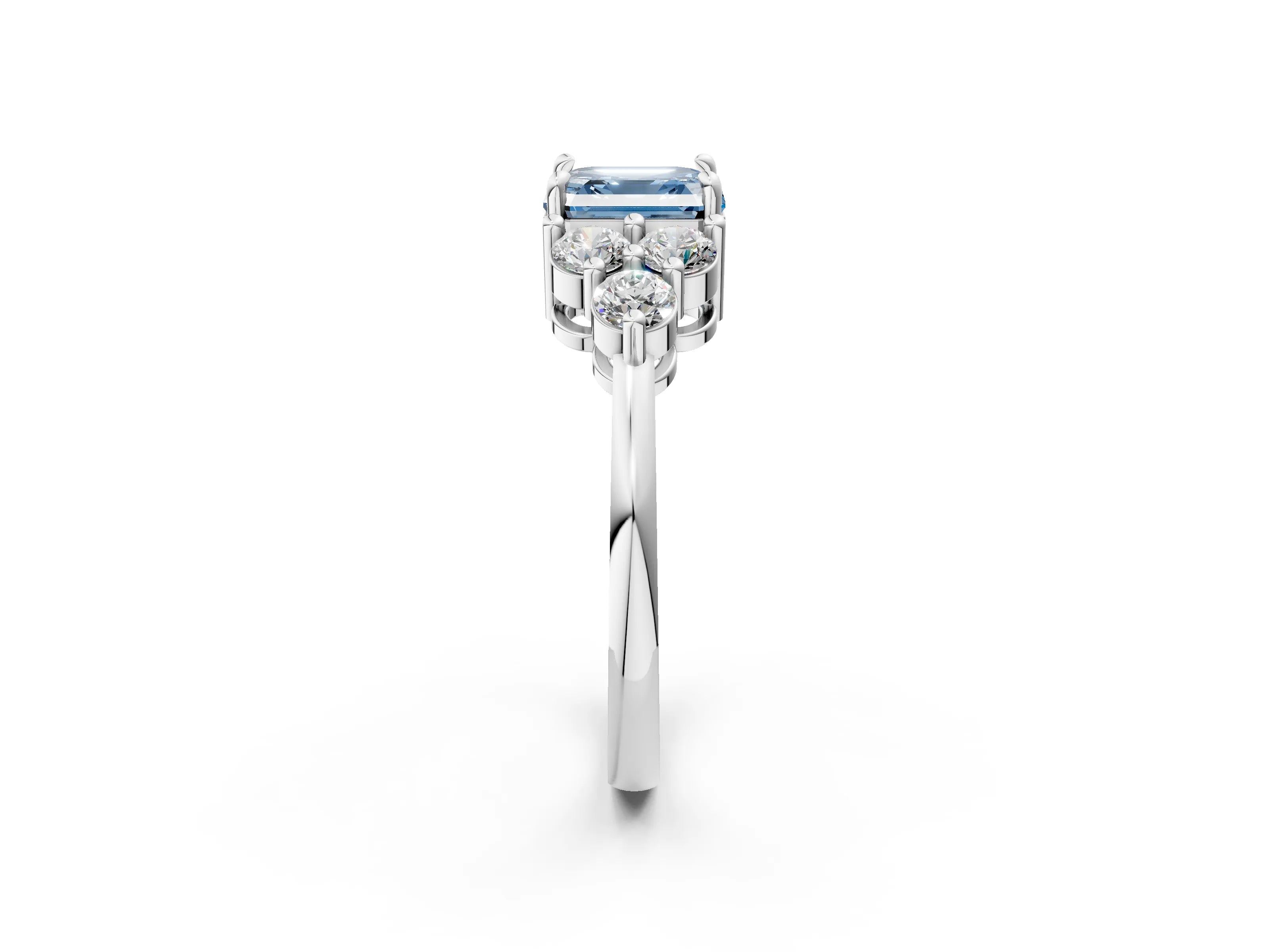 White gold Fancy Blue Asscher Cut Brilliant Diamond Cluster Accent Solitaire Ring with Prong Setting_2