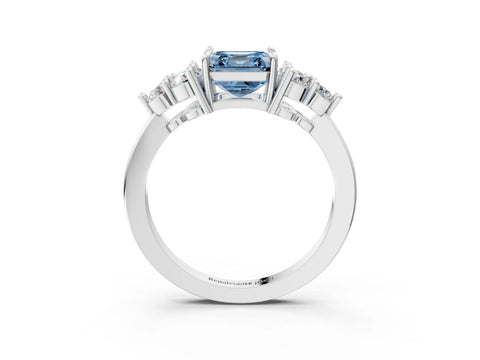 White gold Fancy Blue Asscher Cut Brilliant Diamond Cluster Accent Solitaire Ring with Prong Setting_3