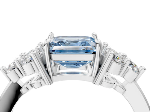 White gold Fancy Blue Asscher Cut Brilliant Diamond Cluster Accent Solitaire Ring with Prong Setting_4