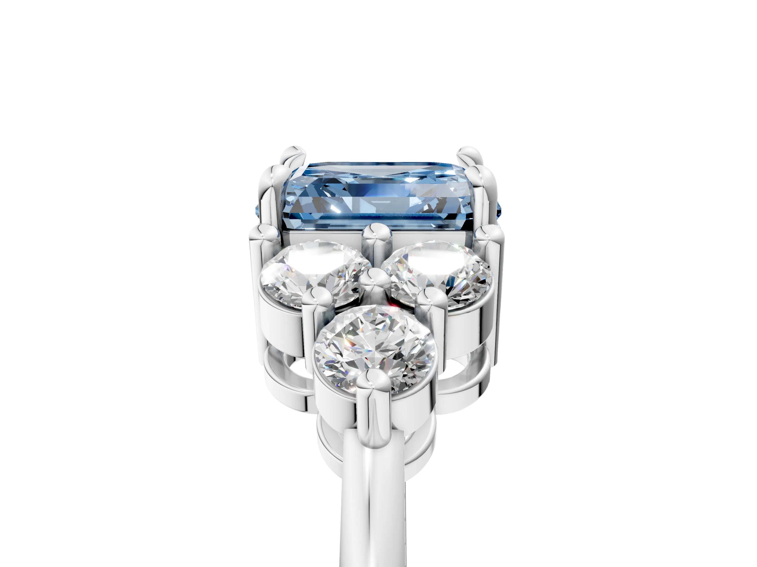 White gold Fancy Blue Asscher Cut Brilliant Diamond Cluster Accent Solitaire Ring with Prong Setting_5