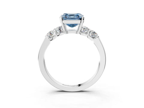 White gold Fancy Blue Asscher Cut Brilliant Diamond Five-Stone Engagement Ring with Prong Setting on a Classic Band_6
