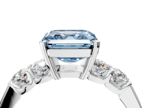 White gold Fancy Blue Asscher Cut Brilliant Diamond Five-Stone Engagement Ring with Prong Setting on a Classic Band_7