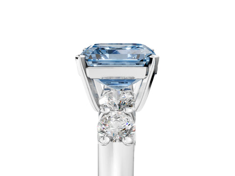 White gold Fancy Blue Asscher Cut Brilliant Diamond Five-Stone Engagement Ring with Prong Setting on a Classic Band_8