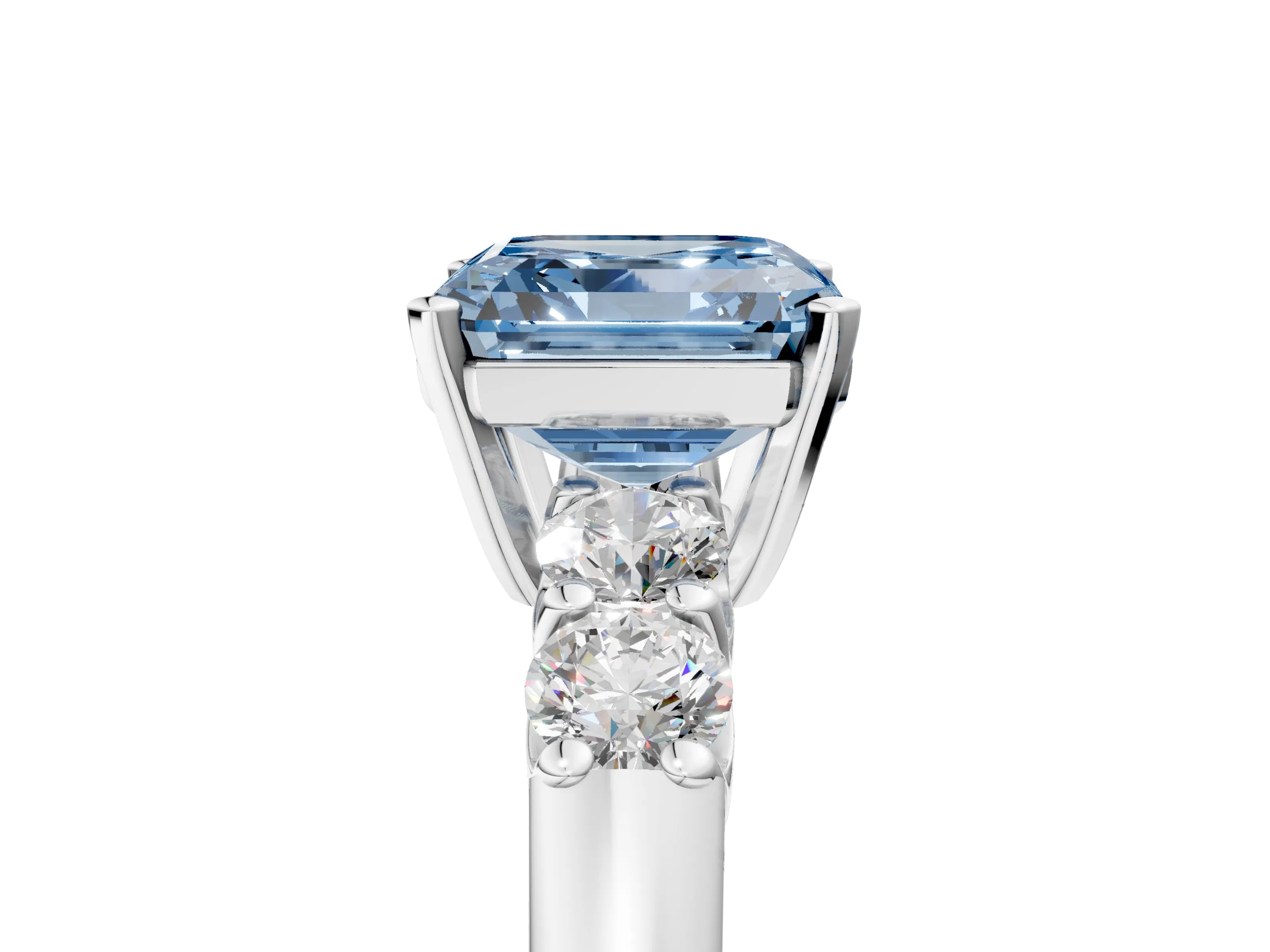 White gold Fancy Blue Asscher Cut Brilliant Diamond Five-Stone Engagement Ring with Prong Setting on a Classic Band_8