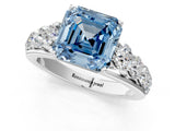 White gold Fancy Blue Asscher Cut Brilliant Diamond Pavé Band with Six-Prong Setting_13