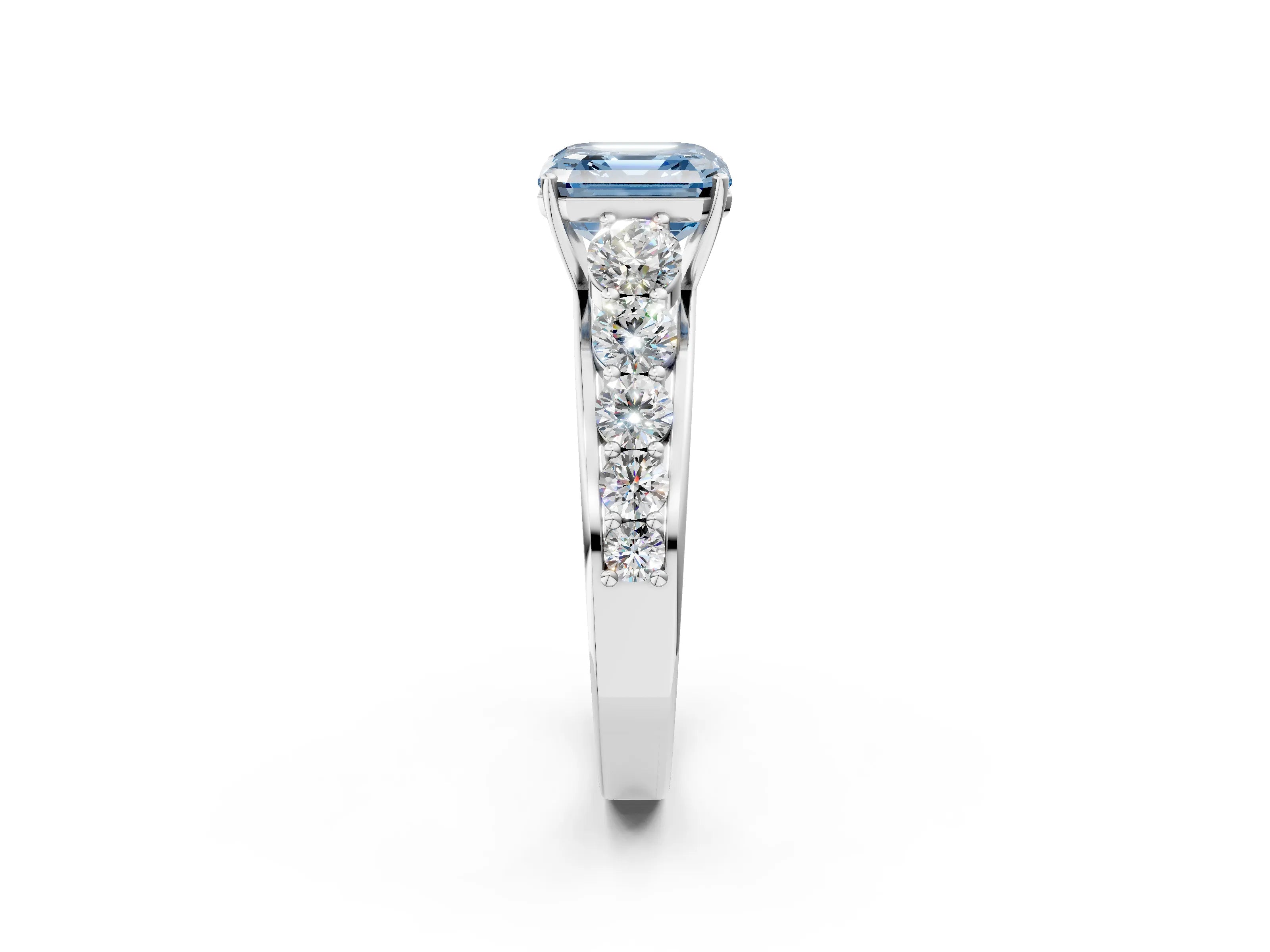 White gold Fancy Blue Asscher Cut Brilliant Diamond Pavé Band with Six-Prong Setting_2