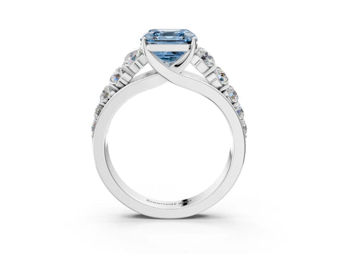 White gold Fancy Blue Asscher Cut Brilliant Diamond Pavé Band with Six-Prong Setting_3
