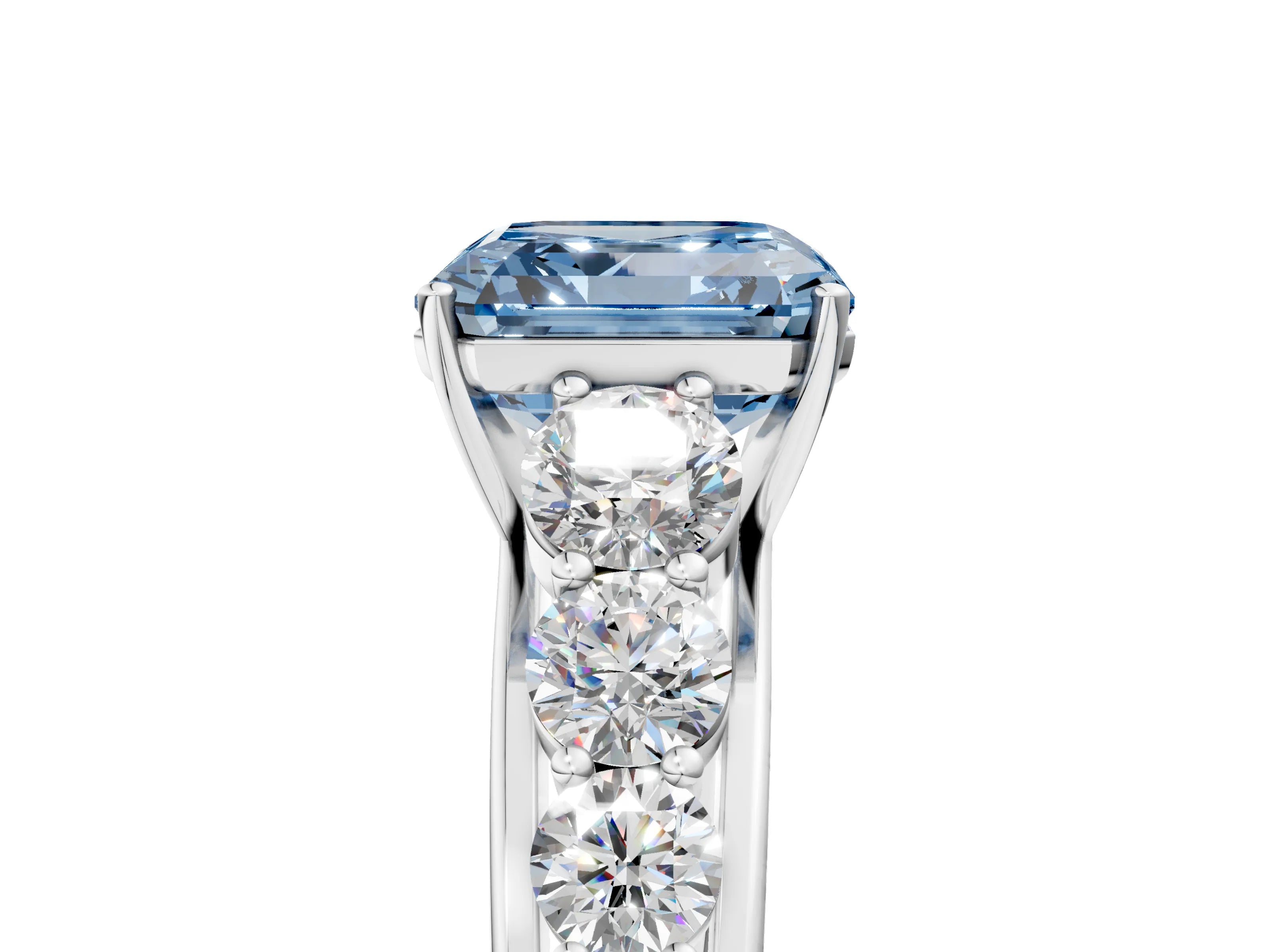 White gold Fancy Blue Asscher Cut Brilliant Diamond Pavé Band with Six-Prong Setting_5