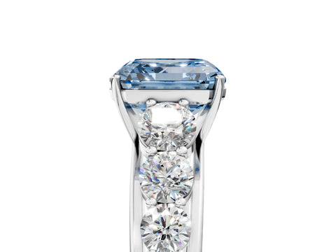 White gold Fancy Blue Asscher Cut Brilliant Diamond Pavé Band with Six-Prong Setting_5