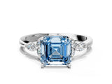 White gold Fancy Blue Asscher Cut Brilliant Diamond Solitaire Ring with Pear Side Stones and Four-Prong Setting_18